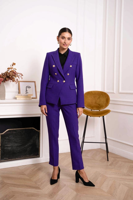 Blazer Jacket with Gold Buttons, Winter Material Violet-Jacket-Attentif Paris-S-Urbanheer