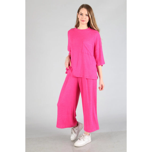 Brushed Wide Leg Pants Hot Pink-Pants-Peace Love Line-Urbanheer