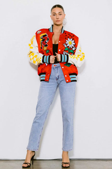 Retro Fit Varsity Jacket With Contrast Sleeves-Clothing - Women-Vibrant M.i.U-Urbanheer