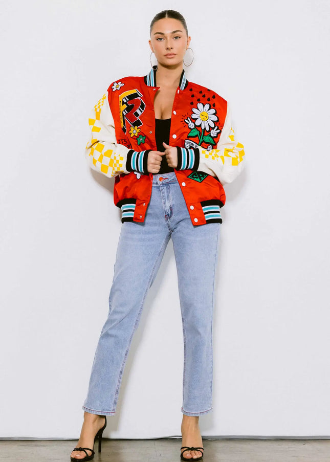 Retro Fit Varsity Jacket With Contrast Sleeves-Clothing - Women-Vibrant M.i.U-Urbanheer