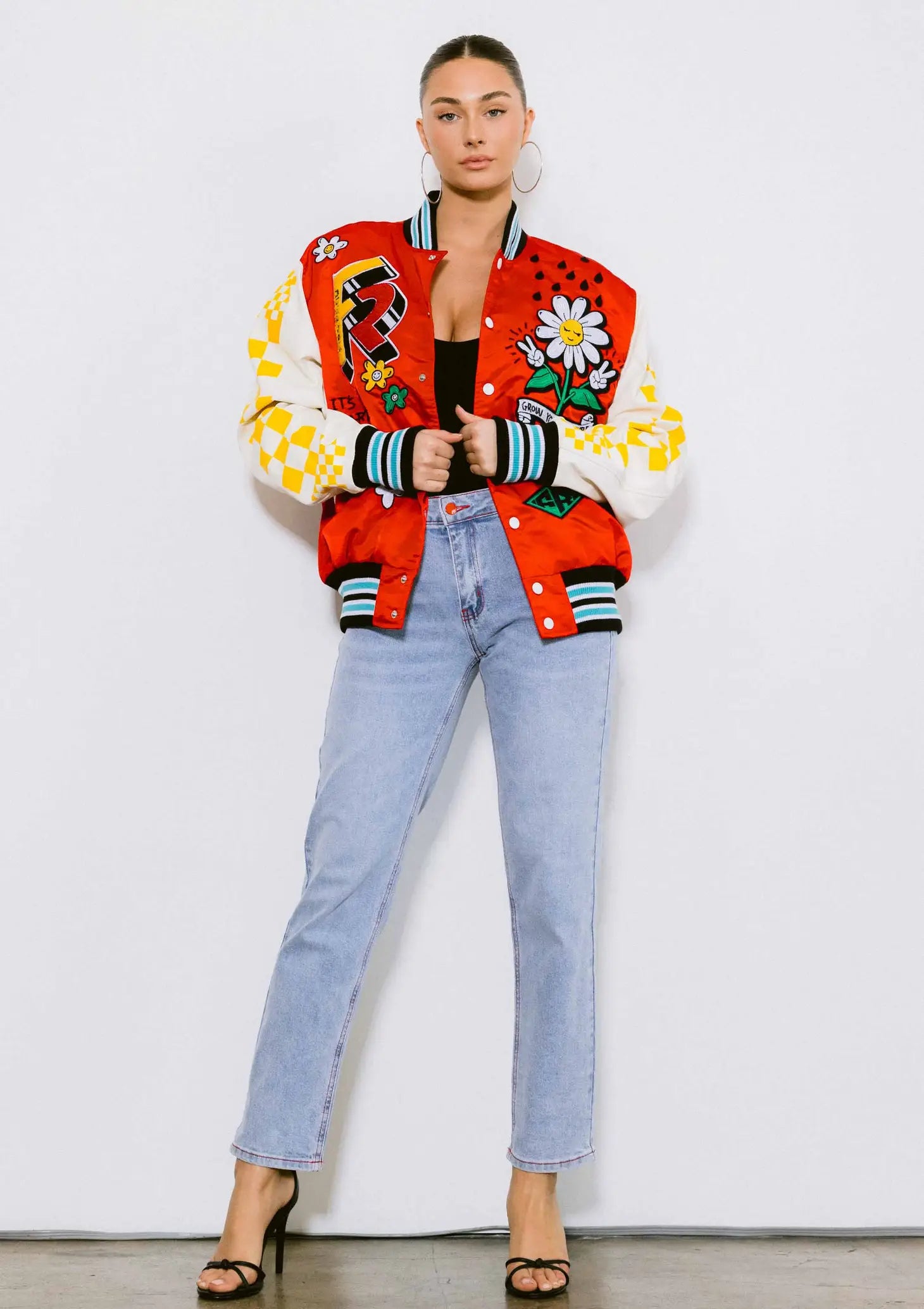 Retro Fit Varsity Jacket With Contrast Sleeves-Clothing - Women-Vibrant M.i.U-Urbanheer