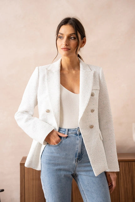 Tweed Blazer Jacket White-Jacket-Attentif Paris-Urbanheer