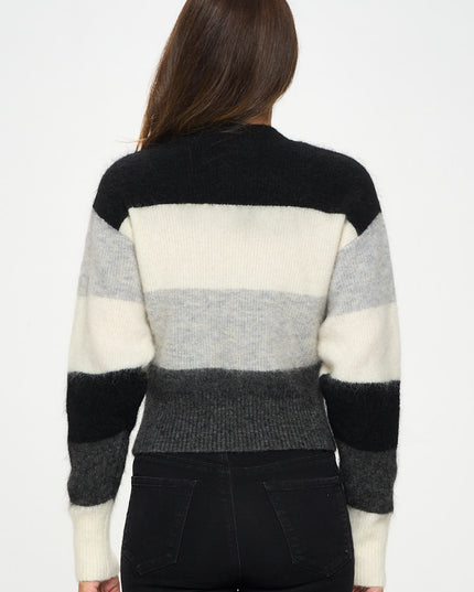 Striped Round Neck Long Sleeve Sweater-Renee C.-Urbanheer