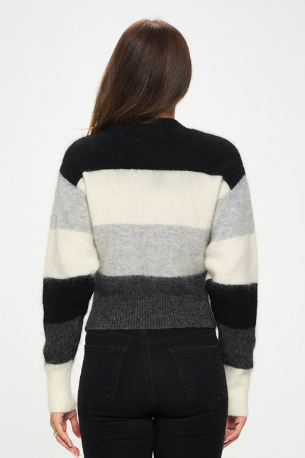 Striped Round Neck Long Sleeve Sweater-Renee C.-Urbanheer