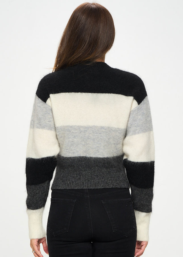 Striped Round Neck Long Sleeve Sweater-Renee C.-Urbanheer