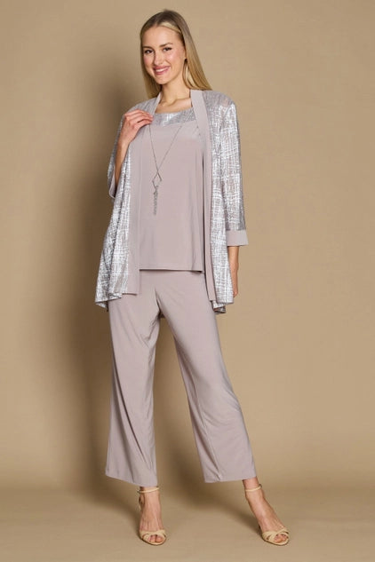 R&M Richards 2587W Metallic Printed Formal Pant Set-Clothing Blazer-Dylan & Davids-Champagne-14W-Urbanheer