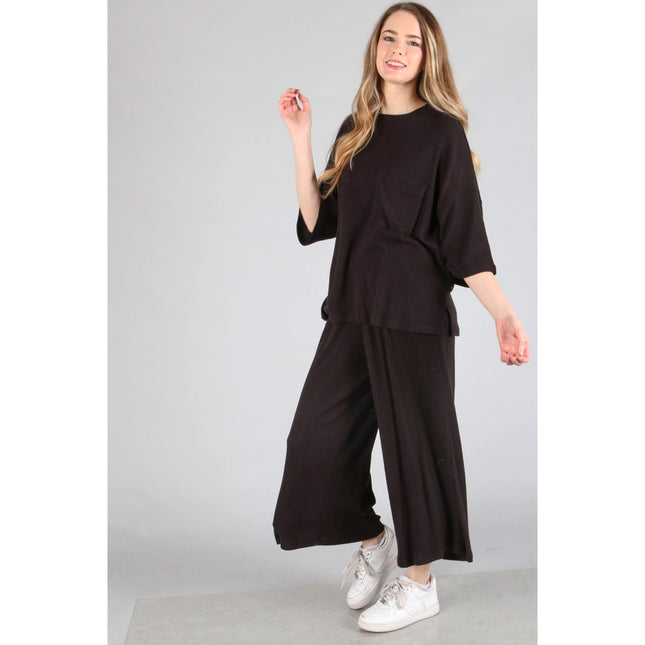 Brushed Wide Leg Pants Black-Pants-Peace Love Line-Urbanheer