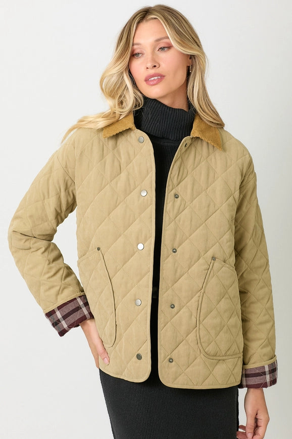 Contrast Quilted Jacket  Latte