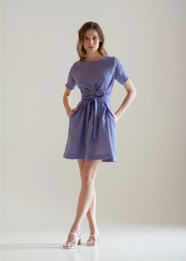 Wrap Linen Tie Belt Bridesmaid Dress For Women Short-Clothing - Women-Nich Linen-XS-Lavender-Urbanheer