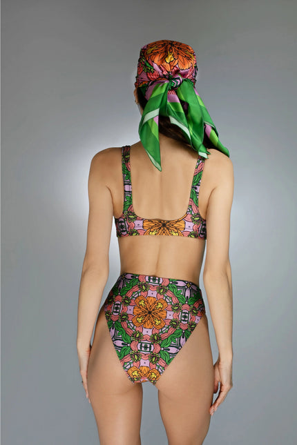 Multi-Hued Exotic Floral Illustrations Orange / Pink Bikini-Nuvula-Urbanheer