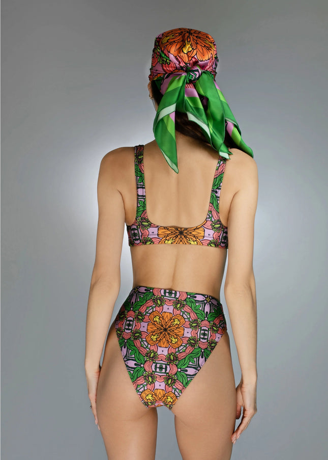 Multi-Hued Exotic Floral Illustrations Orange / Pink Bikini-Nuvula-Urbanheer