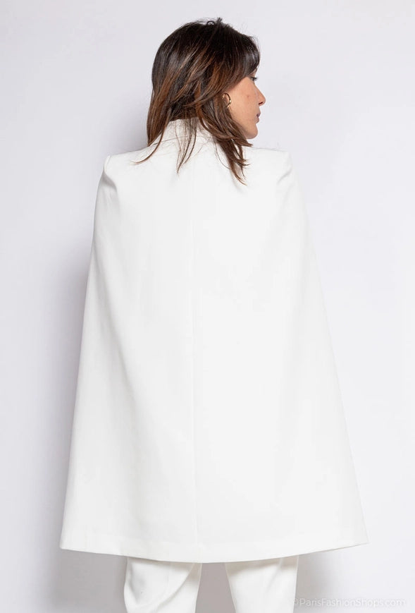 Mid-Length Cape Jacket with Belt White-Jacket-Attentif Paris-Urbanheer