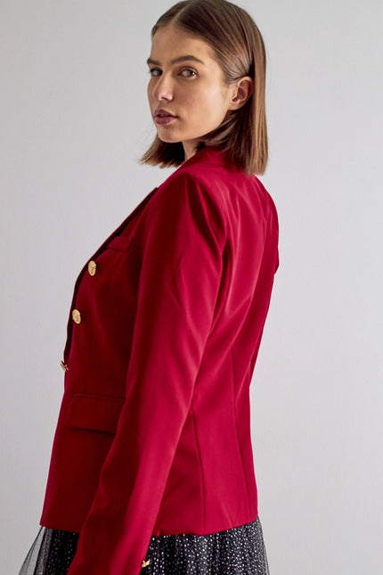 Timeless Fitted Blazer Jacket with Gold Double-Breasted Buttons Bordeaux-Jacket-Attentif Paris-Urbanheer