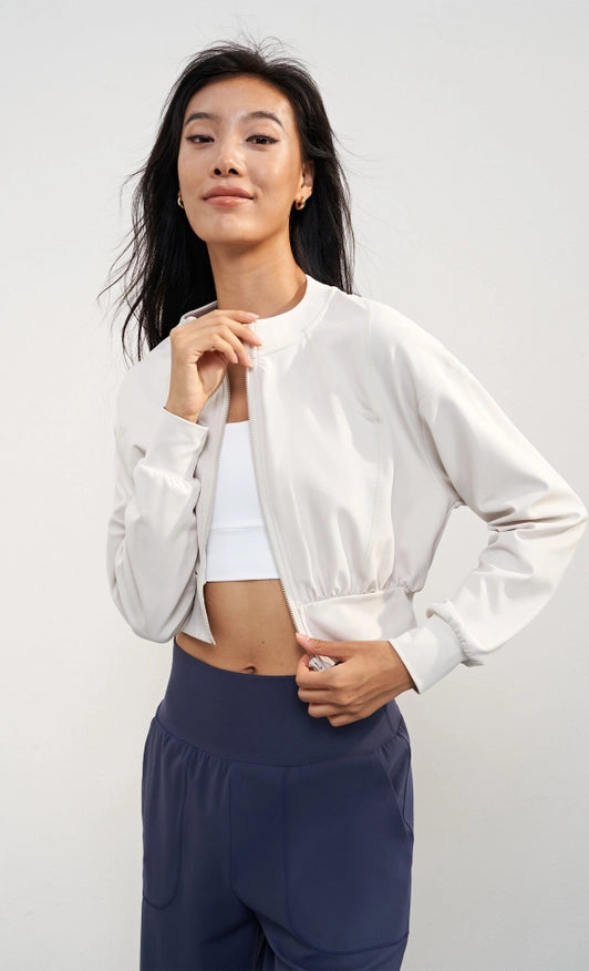 Evadne Element Zipper Boyfriend Bomber Jacket Eggshell-JACKET-91thelabel-S-Urbanheer