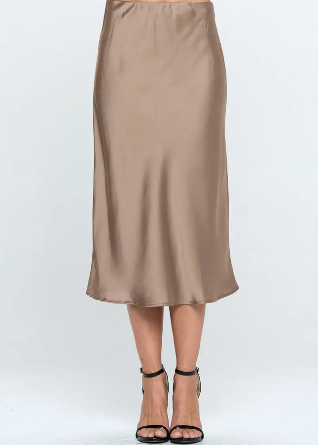 Solid Satin Midi Skirt-Renee C.-Urbanheer