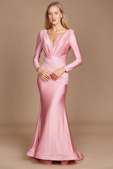 Pink Dylan & Davids Long Sleeve Formal Evening Dress-Dylan & Davids-Pink-4-Urbanheer