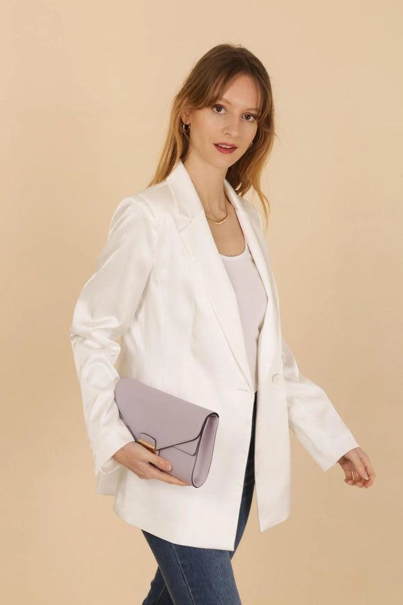 Plain Fitted Satin Jacket White-Jacket-Attentif Paris-Urbanheer