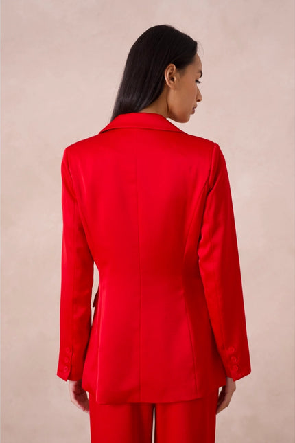 Satin Plain Fitted Jacket Red-Jacket-Attentif Paris-Urbanheer