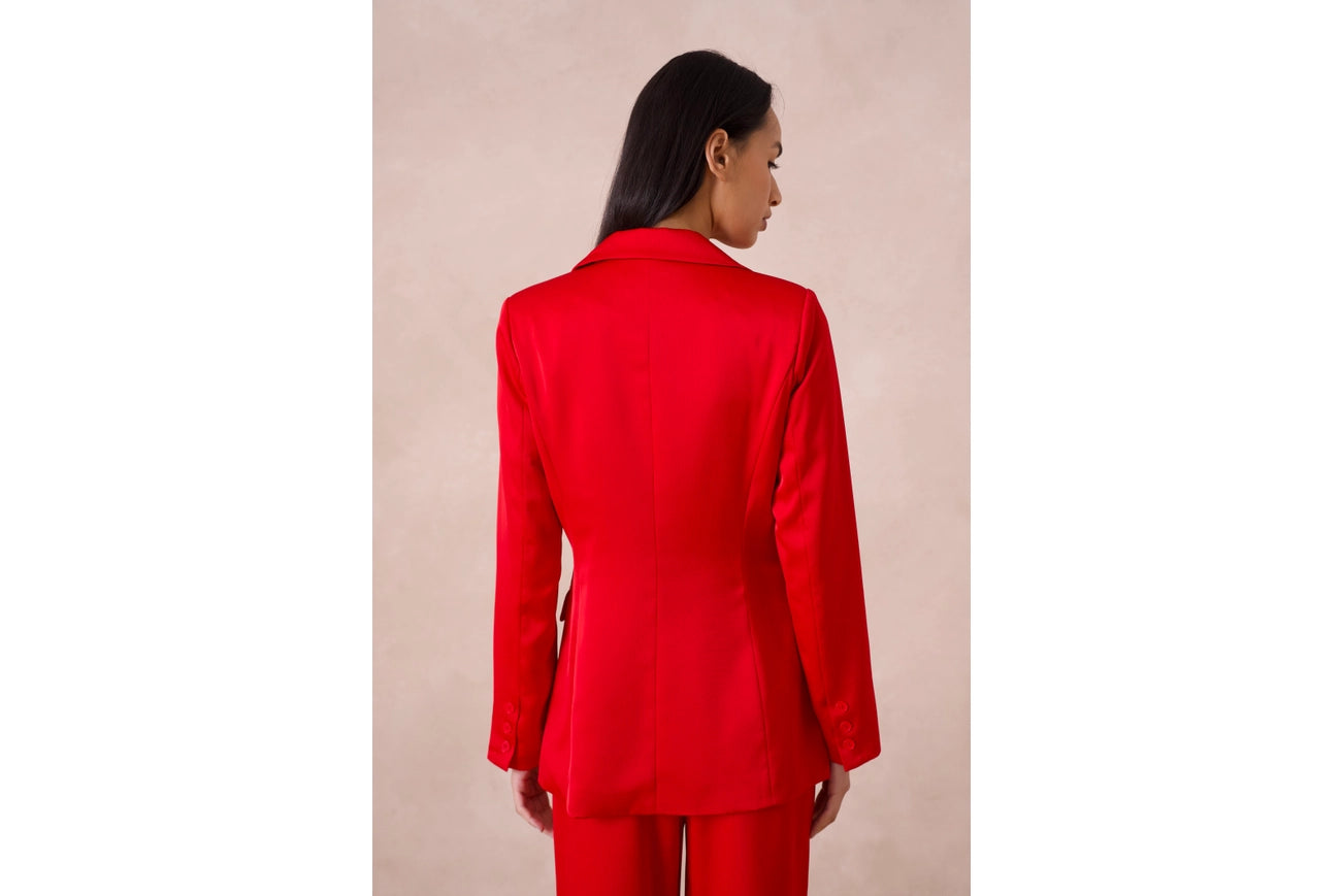 Satin Plain Fitted Jacket Red-Jacket-Attentif Paris-Urbanheer