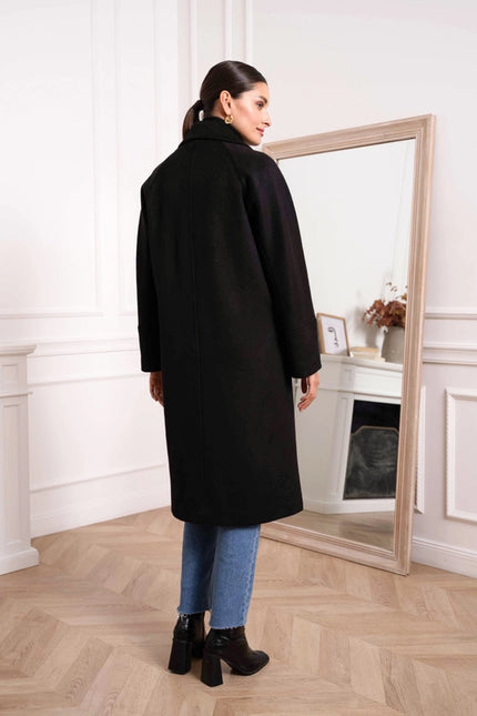 Oversized Plain Coat with Wool Black-COAT-Attentif Paris-Urbanheer