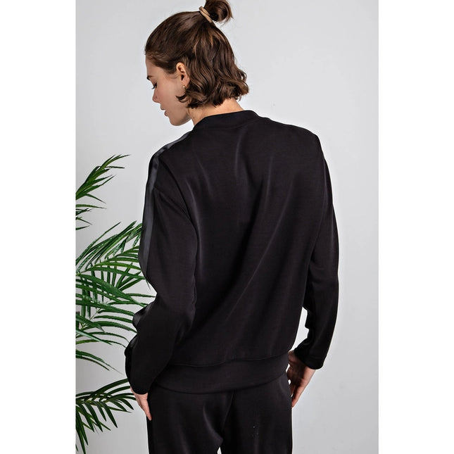 Modal Poly Span Top with Satin Side Detail Black