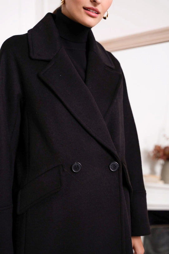 Oversized Plain Coat with Wool Black-COAT-Attentif Paris-Urbanheer