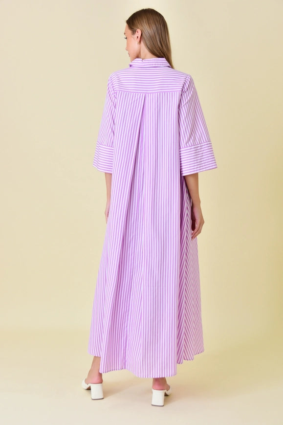 Business Casual Loose Fit Striped Maxi Shirt DRESS-Dress-Fore Collection-Urbanheer