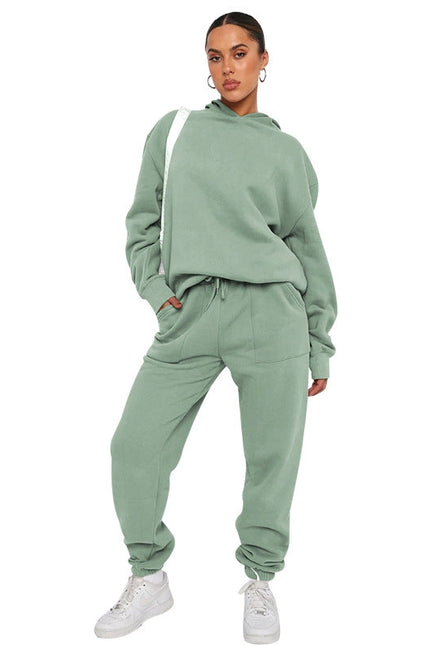 Solid Color Hooded Long Sleeve Sweater and Casual Trousers Suit-Suits-Blak Wardrob-S-Light Green-Urbanheer