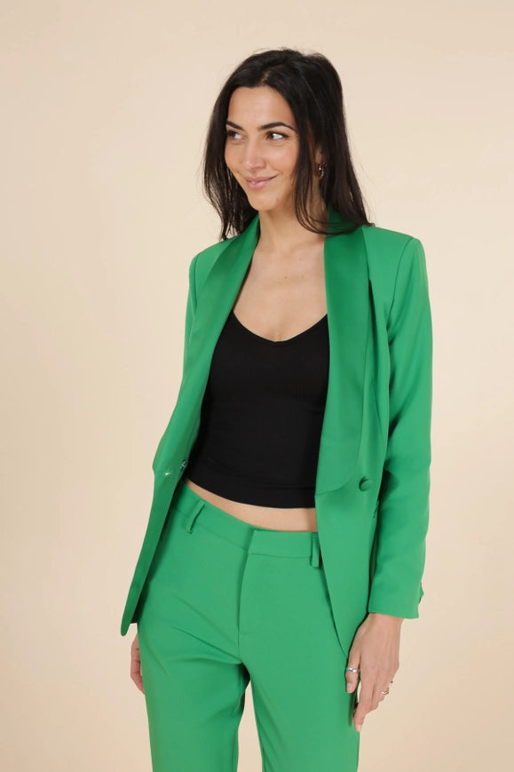 Plain Fitted Smoking Jacket Green-Jacket-Attentif Paris-S-Urbanheer