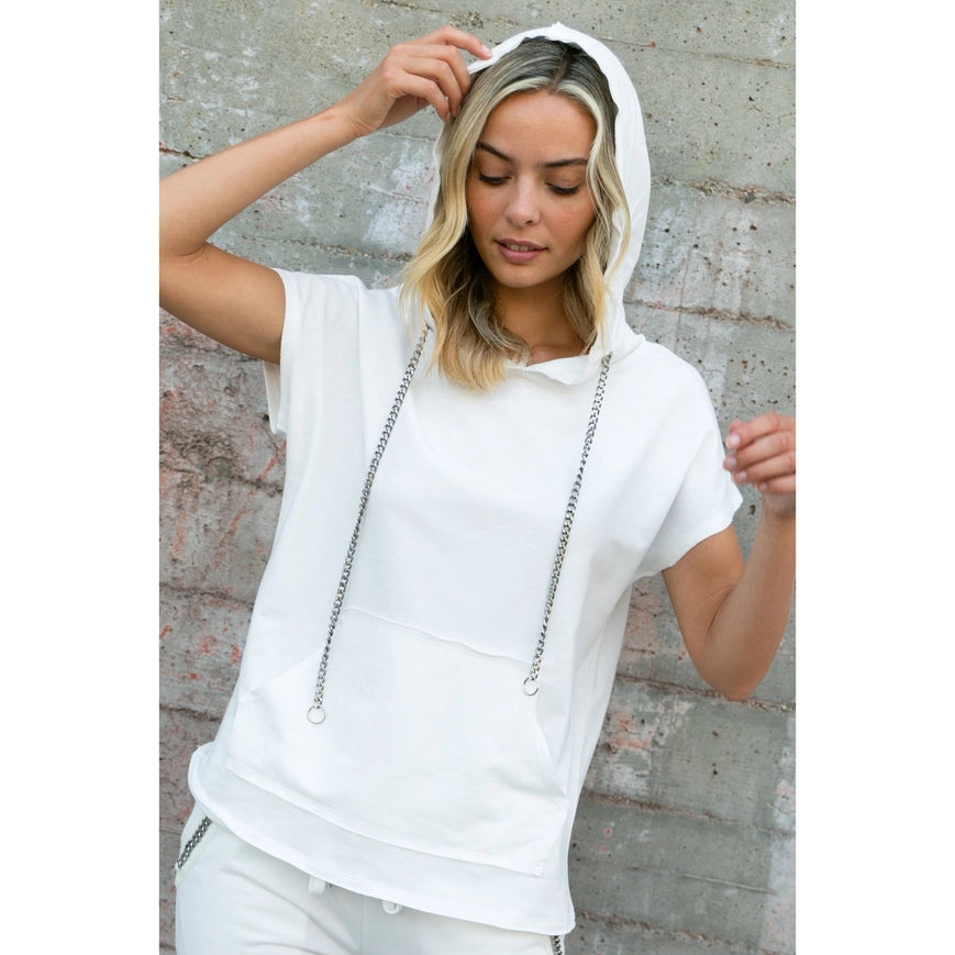 Hoodie Short Sleeve Top with Chains Off White-Hoodie-Vocal-S-Urbanheer