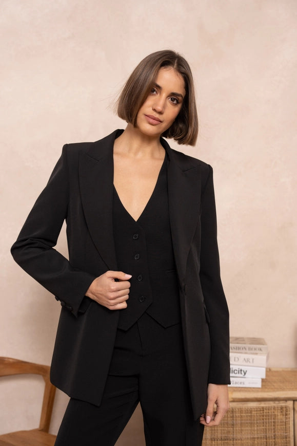 Slim Fit Jacket with Signature Shoulder Pads Black-Jacket-Attentif Paris-Urbanheer