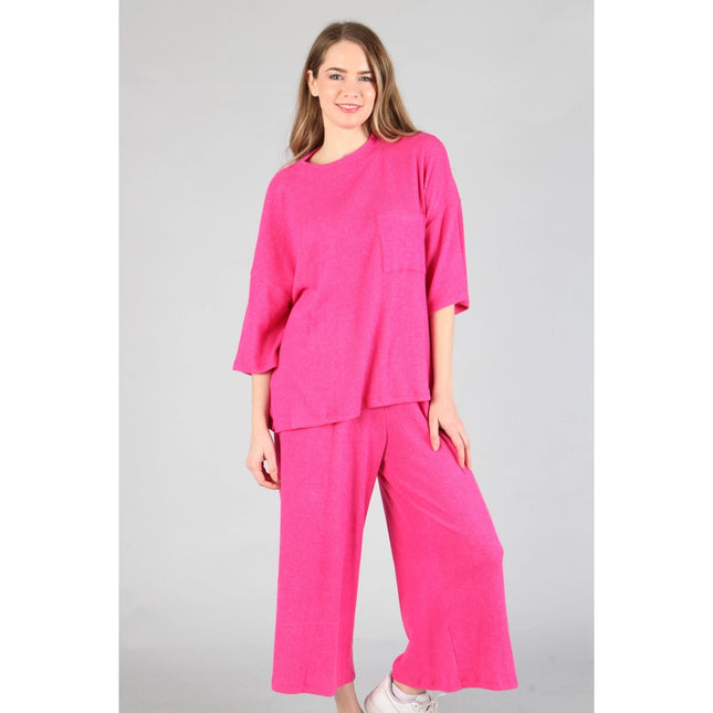 Brushed Wide Leg Pants Hot Pink-Pants-Peace Love Line-S-Urbanheer