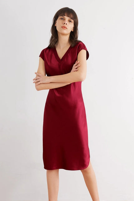 Relaxed Fit Night Gown Claret-Night Gown-MommeSilk-XS-Urbanheer