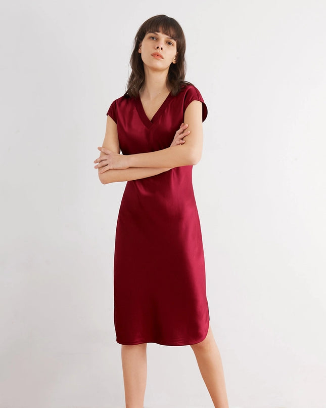 Relaxed Fit Night Gown Claret-Night Gown-MommeSilk-XS-Urbanheer