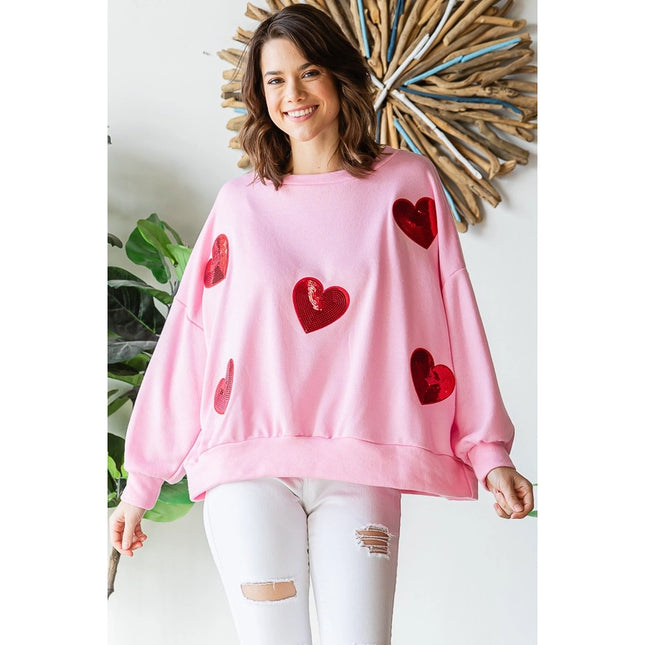 Sequined Heart Patch Sweatshirt-Sweatshirt-Peace Love Line-Urbanheer