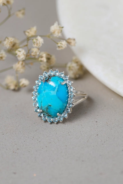 Blue Copper Turquoise 925 Sterling Silver Ring Jewelry-Ring-Tiramisu-6-Urbanheer