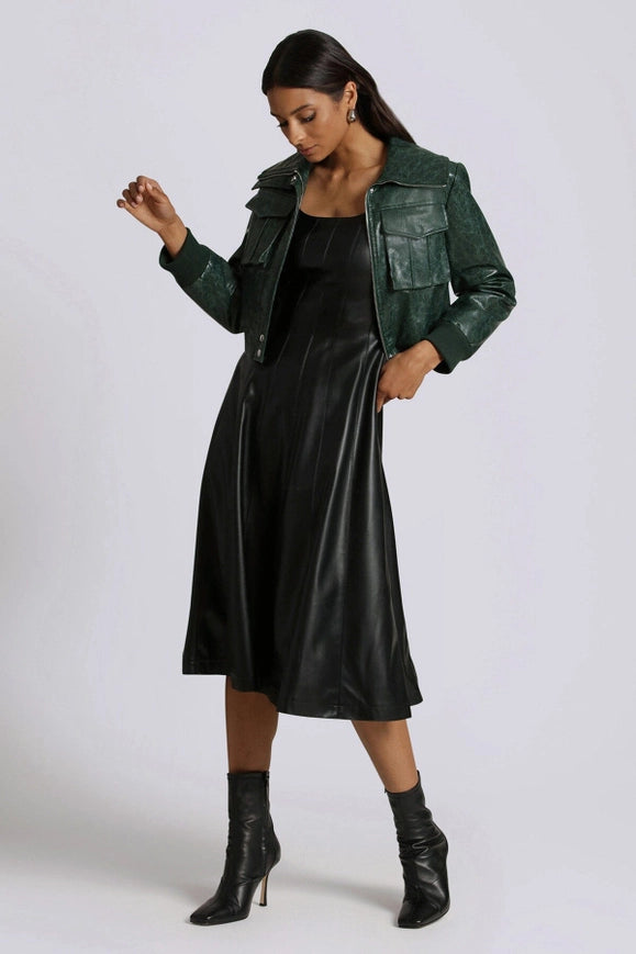 Faux-Ever Leather™ Fit-And-Flare Midi Dress-Dress-Avec Les Filles-Urbanheer