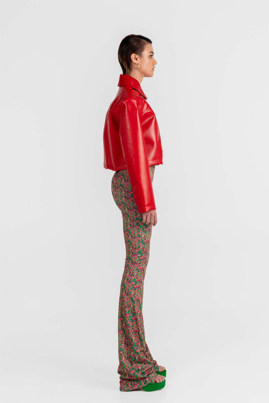 Red Faux Leather Oversized Crop Jacket-Clothing - Women-Nicole Baratta-Urbanheer