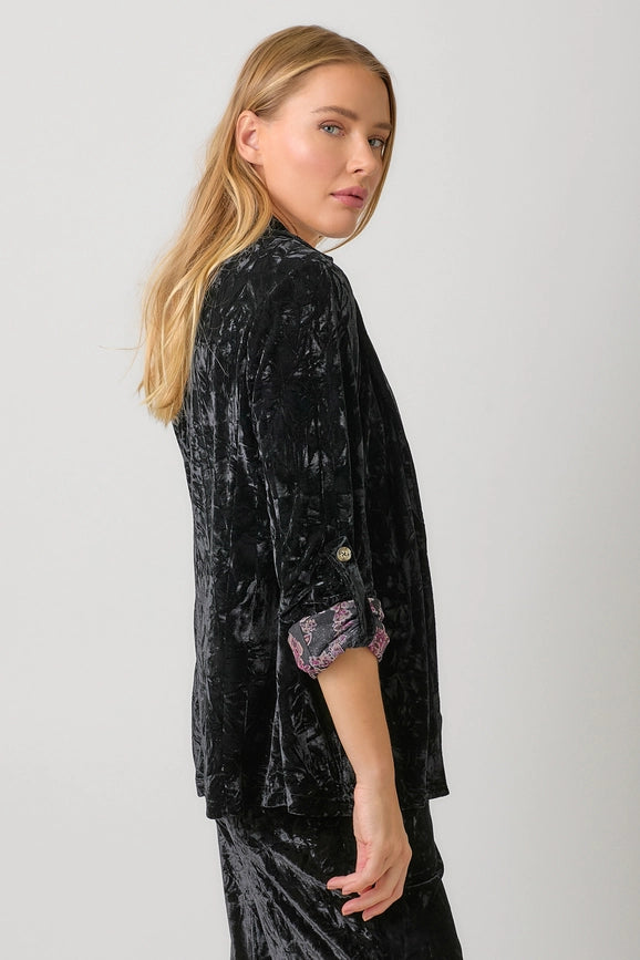 Rolled Sleeve Velvet Blazer Black