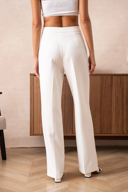 Timeless Straight Cut Plain Pants White-Pants-Attentif Paris-Urbanheer