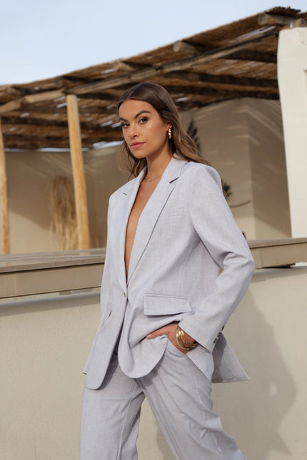 Oversized Jacket and Straight Pants Set Grey-SET-Attentif Paris-Urbanheer