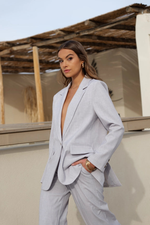 Oversized Jacket and Straight Pants Set Grey-SET-Attentif Paris-Urbanheer