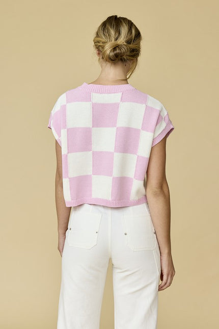 Hannah Loose Fit Checker Knit Top Pink-TOP-Papermoon-Urbanheer