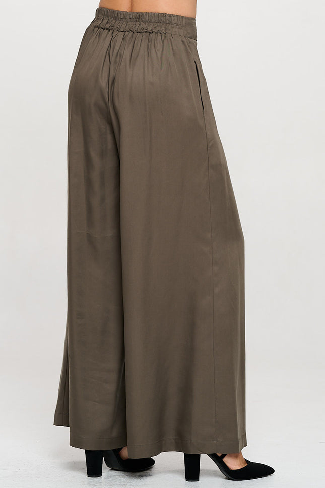 Tencel Solid Wide Leg Pants with Pockets-2