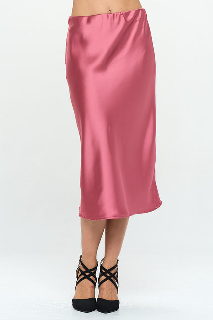 Solid Satin Midi Skirt-0