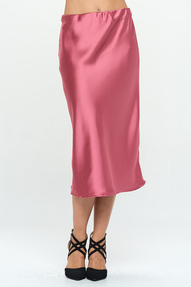 Solid Satin Midi Skirt-0