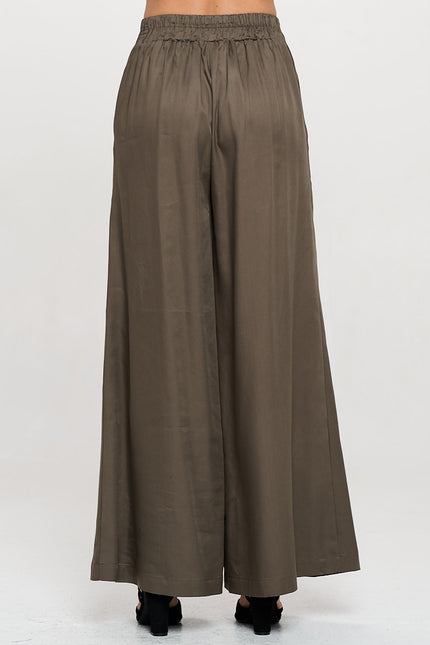 Tencel Solid Wide Leg Pants with Pockets-3