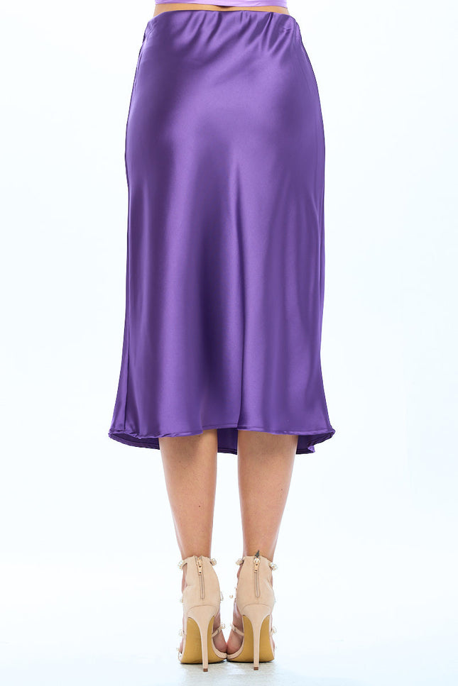 Solid Satin Midi Skirt-3