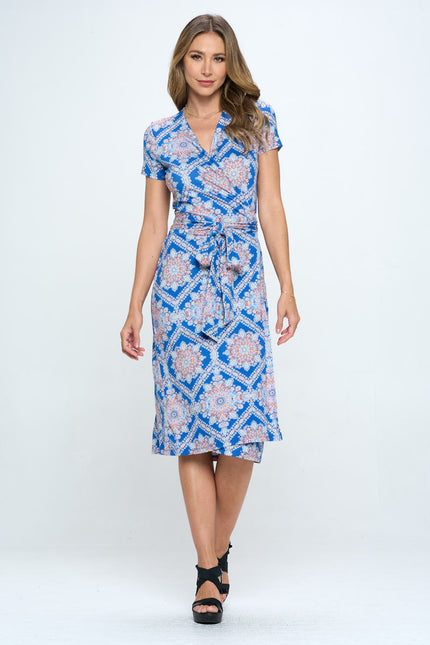 Print V neck Dress with Tie-1