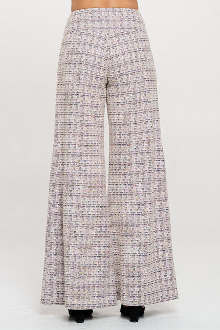 Plaid Tweed Knit with Wide Leg Pants-4